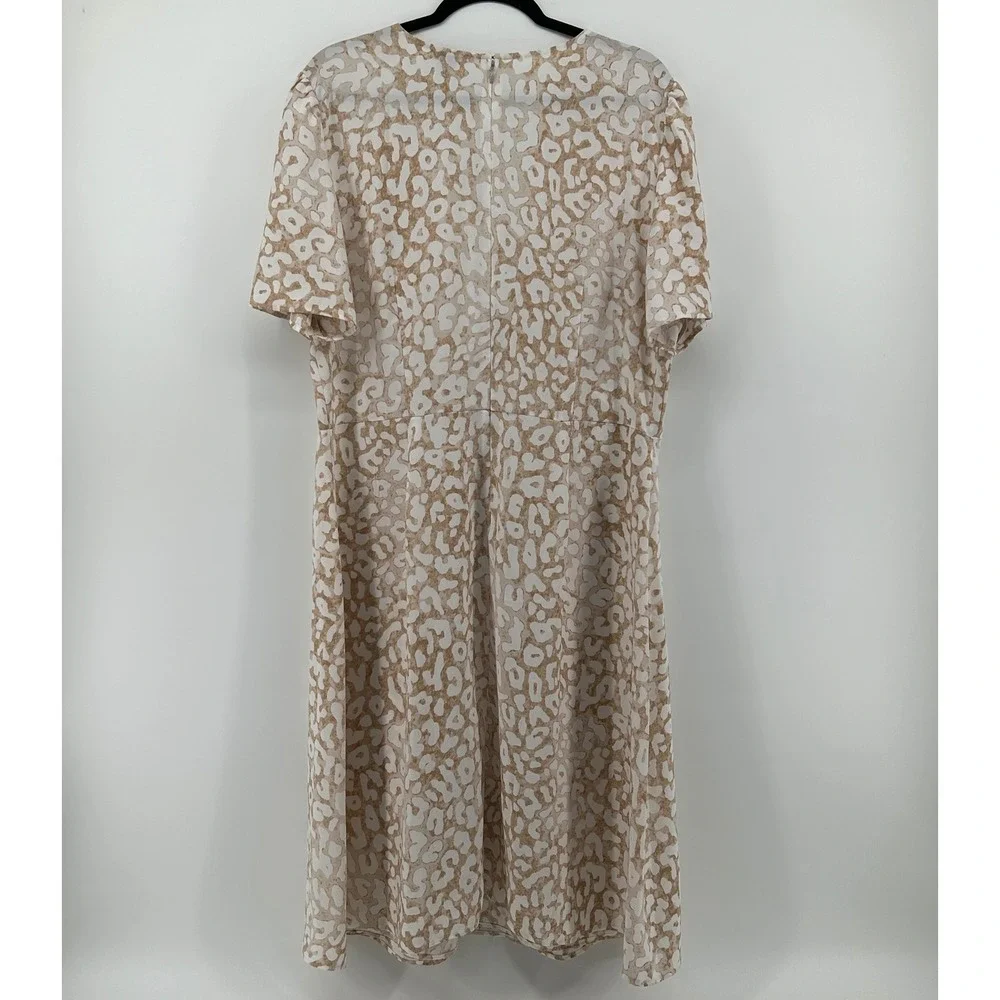 Ann Taylor Factory Tan Leopard Faux Wrap Midi Dress 16 Career Neutral Formal